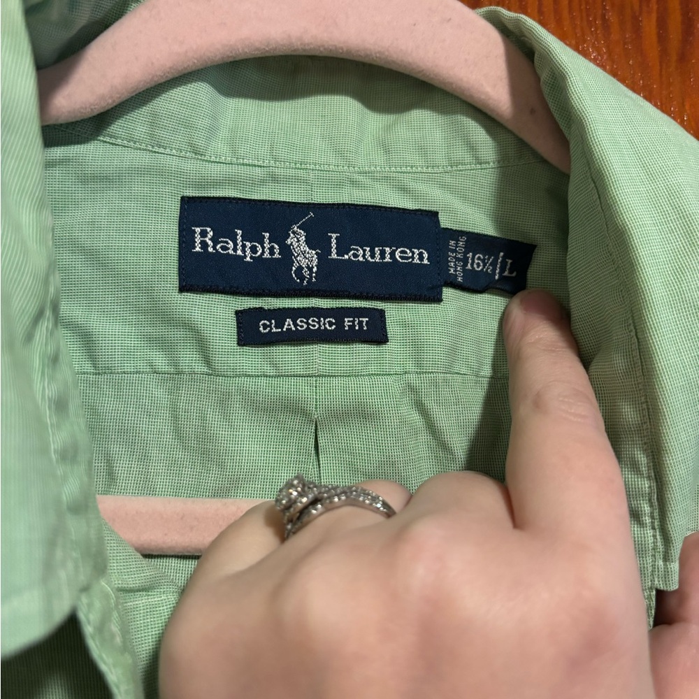 RALPH LAUREN Men’s Pastel Green Long Sleeve Button-down Shirt - Picture 3 of 5